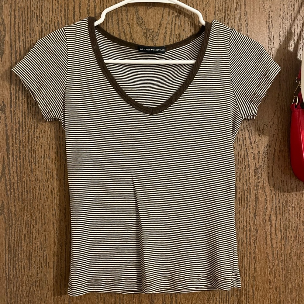 Brandy Melville Brown and White striped top